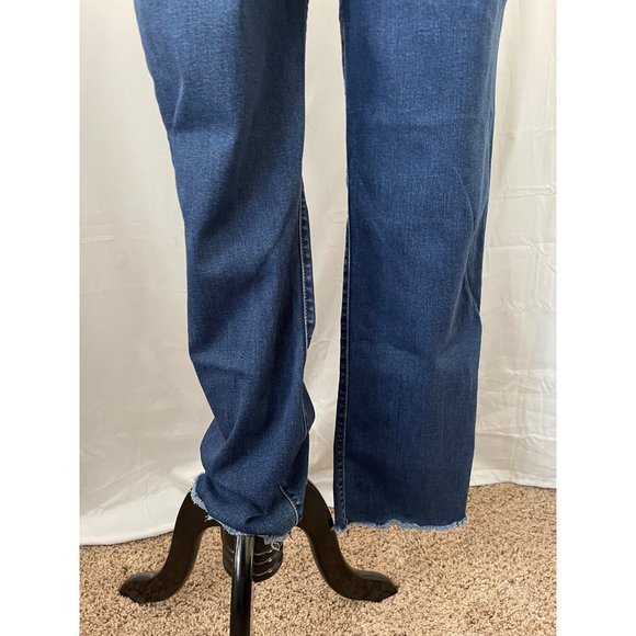 Maurices Dark/Medium-Wash Faded Lightly Distressed Straight Leg Raw Bottom Jeans - Picture 9 of 12